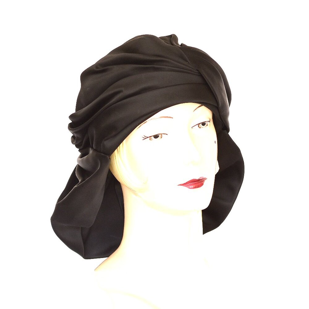 Christian Dior Rare Black Satin Hat Trailing Down Back